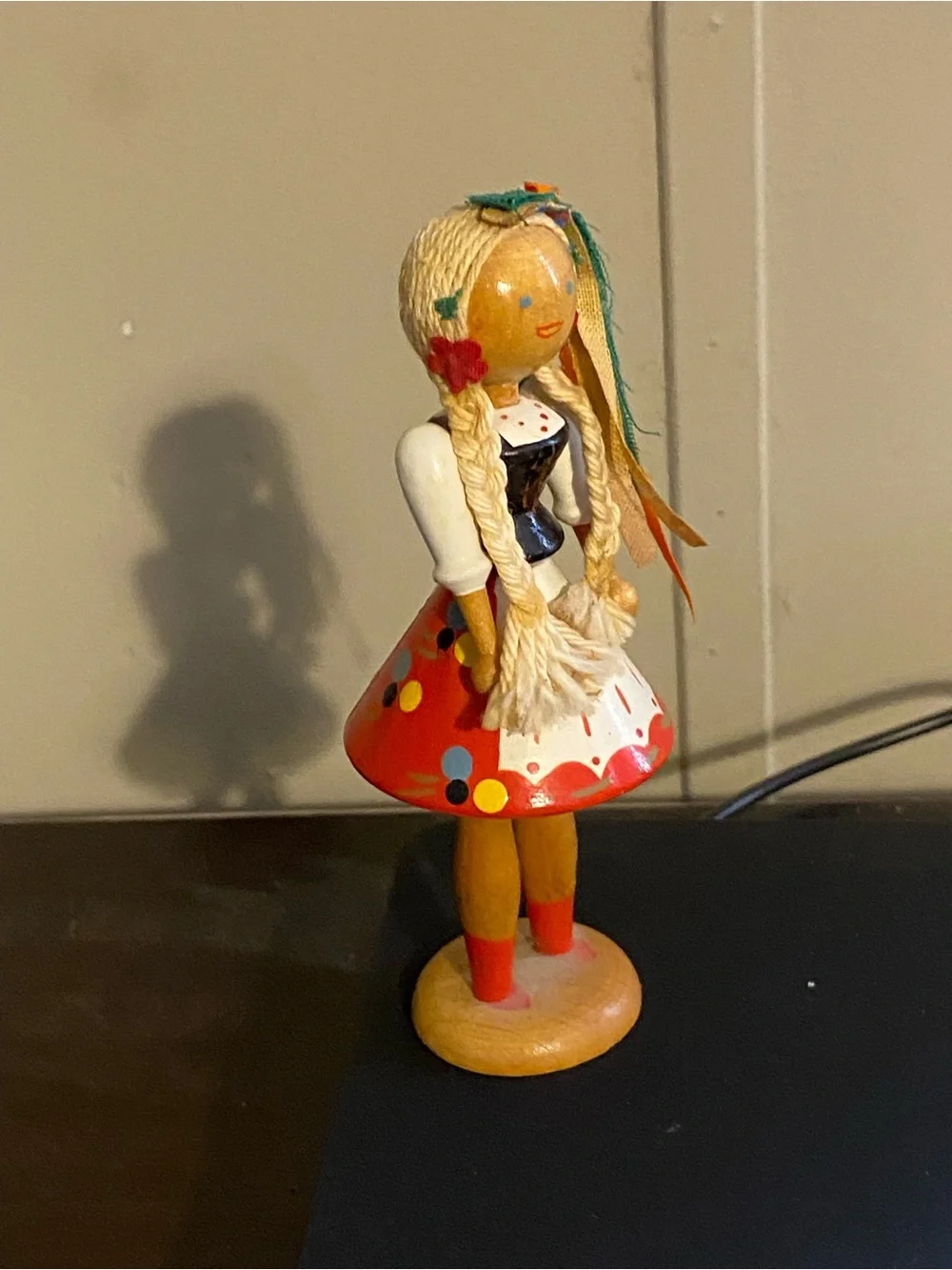 Wooden VTG Poland blonde hair doll 5” painted figure